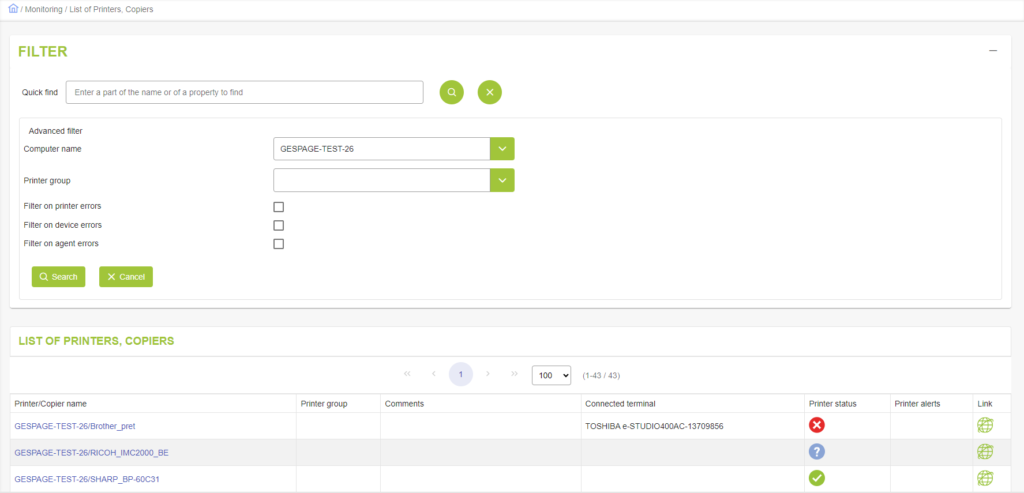 MFP & Printers monitoring 1 • Gespage